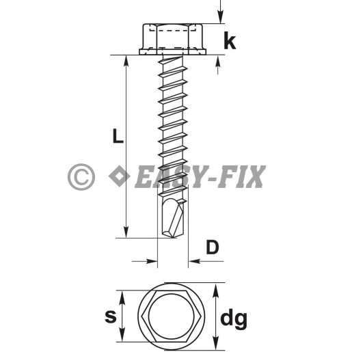 Şurub autoforant cap hex DIN 7504K 6,3x 80 ZA SW10 (10 buc)
