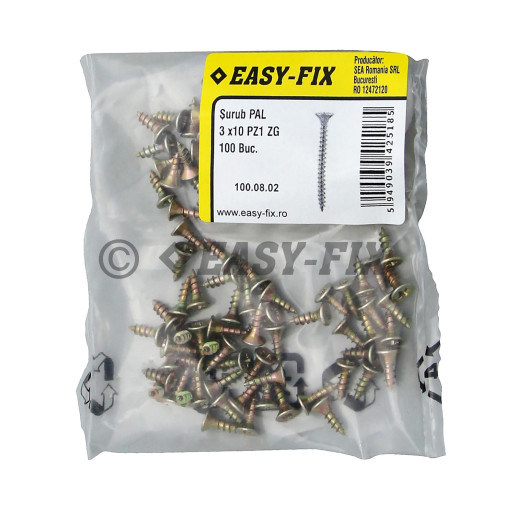 Şurub pt PAL şi lemn cap înecat 3,0x10 ZG PZ1 (100 buc)