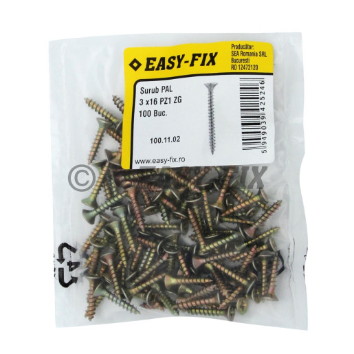 Şurub pt PAL şi lemn cap înecat 3,0x16 ZG PZ1 (100 buc)