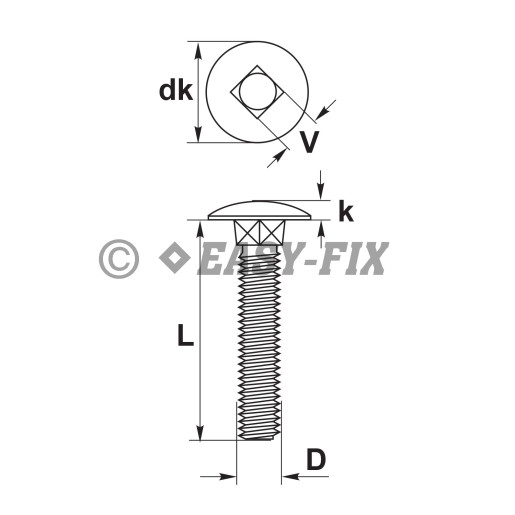 Şurub cap bombat torbant DIN 603-4.8 - M 8x100 ZA (50 buc)