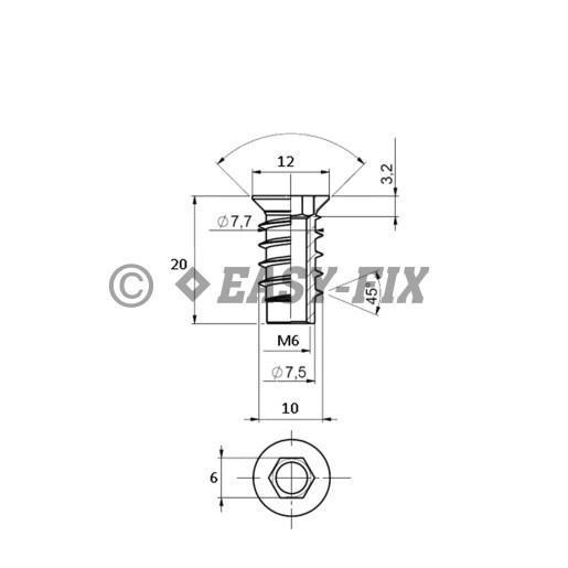 Bucşă oţel dublu filet M 6xØ 10xL 20mm ZA - SW6 (100 buc)