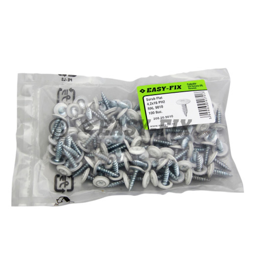 Şurub cap plat dublu filet 4,2x16 RAL 9010 - PH2 (100 buc)