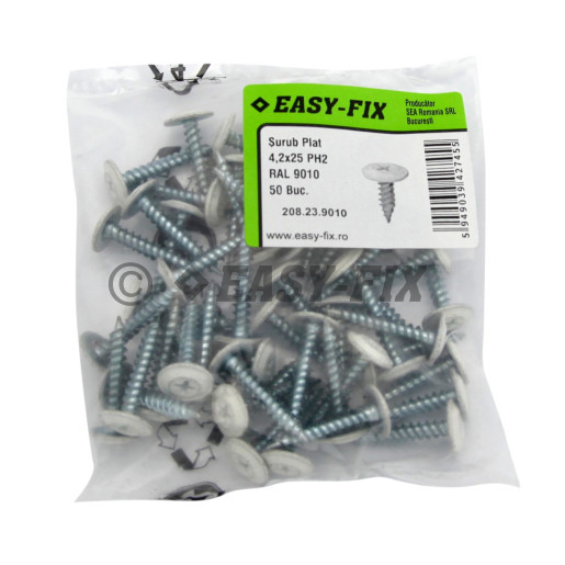 Şurub cap plat dublu filet 4,2x25 RAL 9010 - PH2 (50 buc)