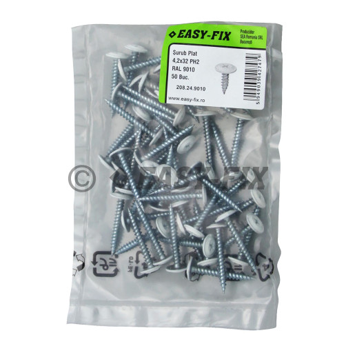 Şurub cap plat dublu filet 4,2x32 RAL 9010 - PH2 (50 buc)