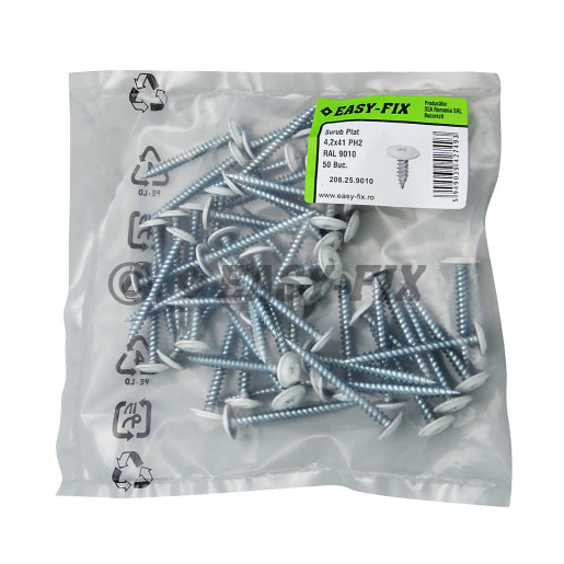 Şurub cap plat dublu filet 4,2x41 RAL 9010 - PH2 (50 buc)