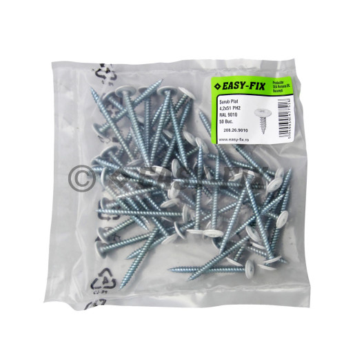 Şurub cap plat dublu filet 4,2x51 RAL 9010 - PH2 (50 buc)