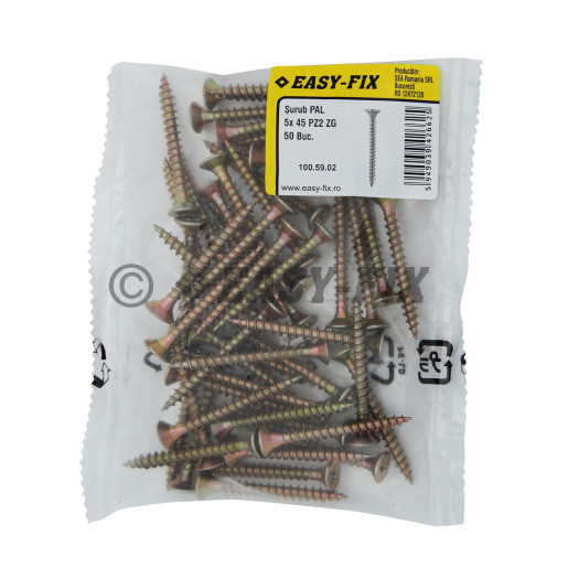 Şurub pt PAL şi lemn cap înecat 5,0x 45 ZG PZ2 (50 buc)