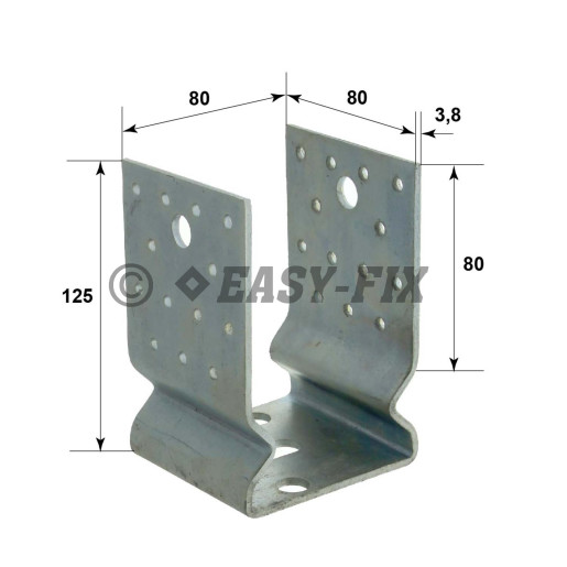Suport stâlp DU cu nervură -  81x125x 80 mm ZA