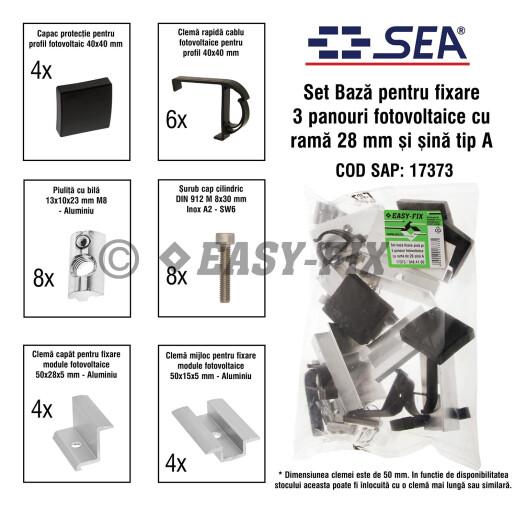 Set Baza pentru fixare 3 panouri fotovoltaice 28mm sina/ profil tip A