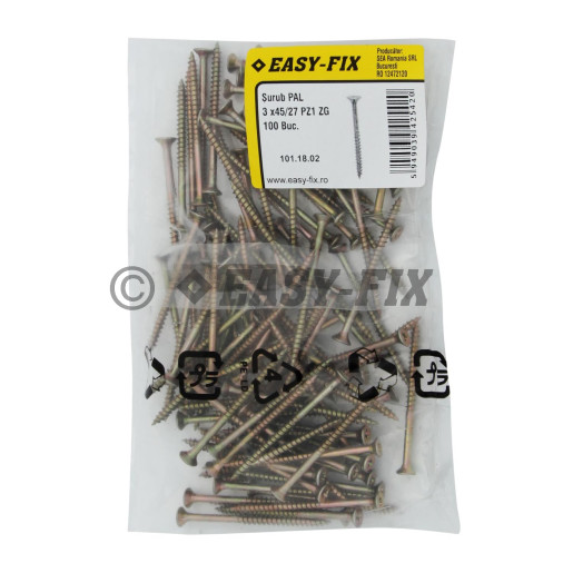 Şurub pt PAL şi lemn cap înecat 3,0x45/27 ZG PZ1 (100 buc)