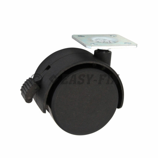 Rotilă Ø50 mm cu placă 38x38 şi blocare - Negru