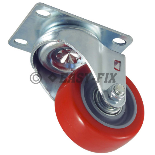 Roată cu placă rulment Ø 75x32  H=100 - 100kg -PU Roşu