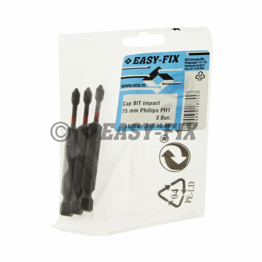 Cap surubelnita impact - BIT 75 mm Phillips PH1  - 3buc/punga 