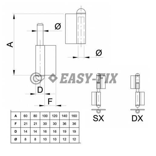 Balama doua aripi-montaj prin sudare L 60xØ14x21mm - deschidere mana stanga