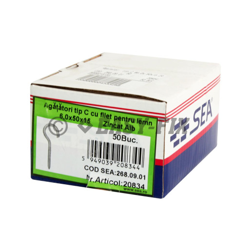 Agăţător cu filet pt lemn tip C - Ø6,0x 50x15 ZA (50 buc)