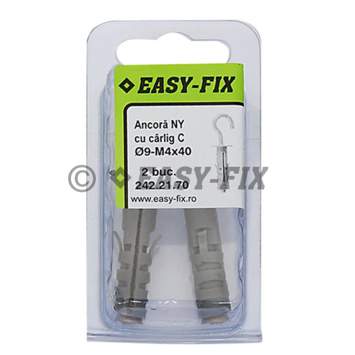 Ancoră din nylon Ø 9 cu cârlig tip C - M 4x40 ZA