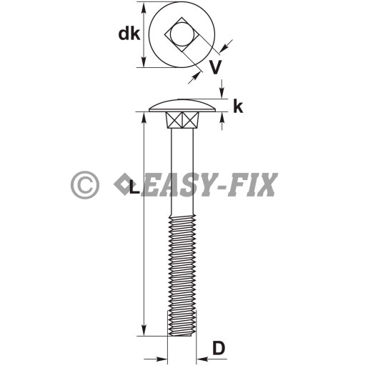 Şurub cap bombat torbant DIN 603-4.8 - M12x140 ZA