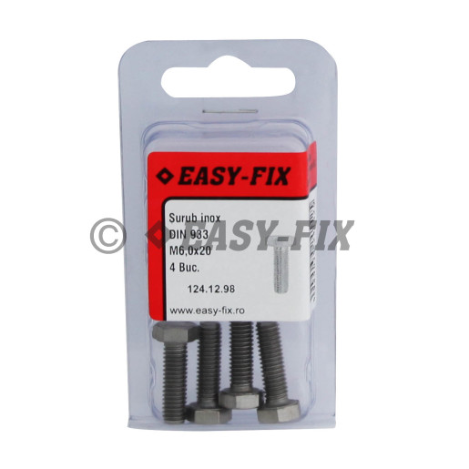 Şurub cap hexagonal M 6x 20 DIN 933 Inox A2