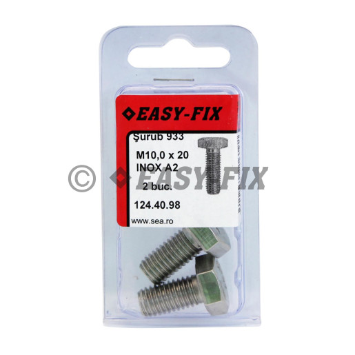 Şurub cap hexagonal M 10x 20 DIN 933 Inox A2