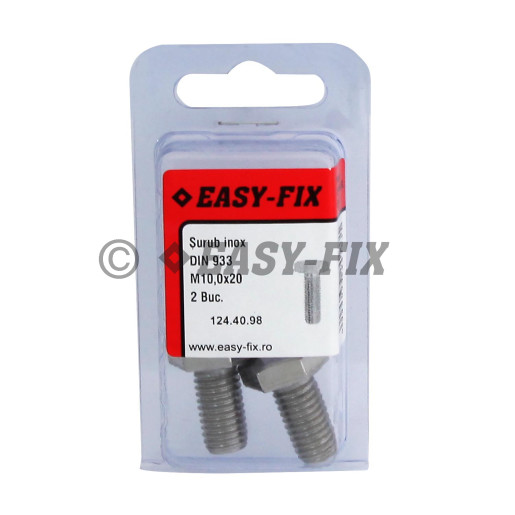 Şurub cap hexagonal M 10x 20 DIN 933 Inox A2