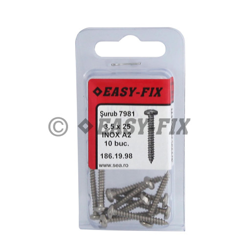 Şurub pt tablă cap bombat DIN 7981 - 3,5x25 Inox A2 - PH2