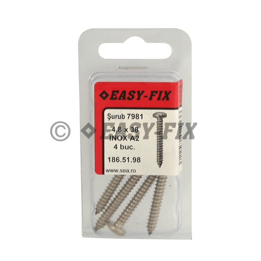 Şurub pt tablă cap bombat DIN 7981 - 4,8x38 Inox A2 - PH2