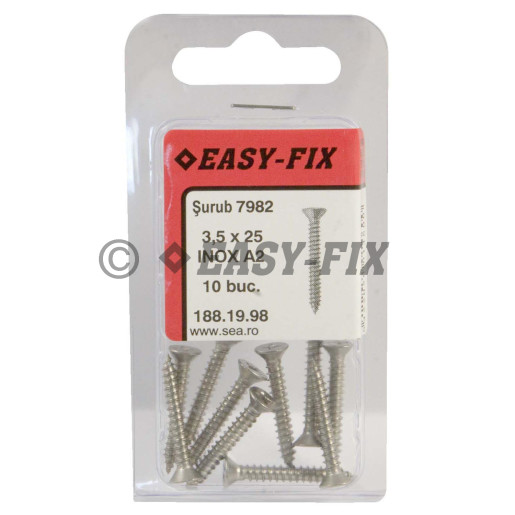 Şurub pt tablă cap înecat DIN 7982 - 3,5x25 Inox A2 - PH2