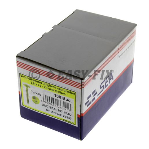 Şurub pt dulgherie cap bombat 5,0x 70/54 ZG TX25 (100 buc)