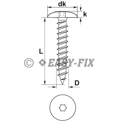 Şurub pt dulgherie cap bombat 7,0x 60/54 ZG TX30 (100 buc)