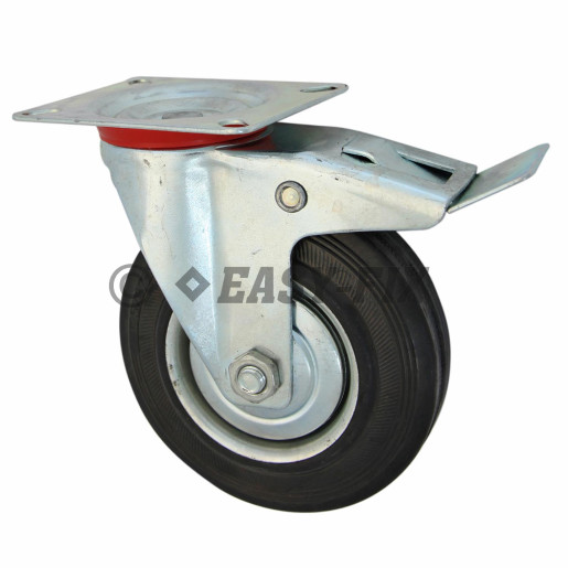 A-Roată cu frână+placă rulment Ø 75x23 H= 97 - 40kg OL+Cauc.