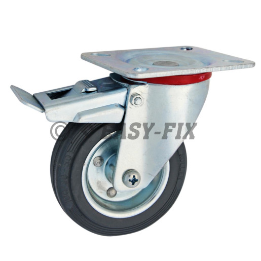 B-Roată cu frână+placă rulment Ø 80x24 H=108 - 60kg OL+Cauc.