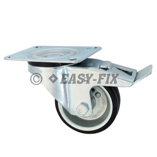 C-Roată cu frână+placă rulment Ø 80x30 H=105 - 60kg OL+Cauc.