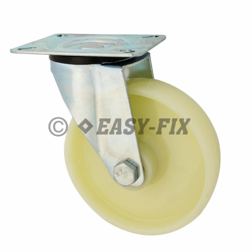 J-Roată cu placă rulment Ø125x32 H=155 -160kg PP Alb