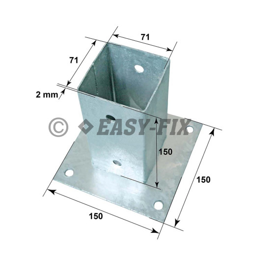 Suport stâlp cămăsuială aplicată -  71x150x150x2.0mm - ZT