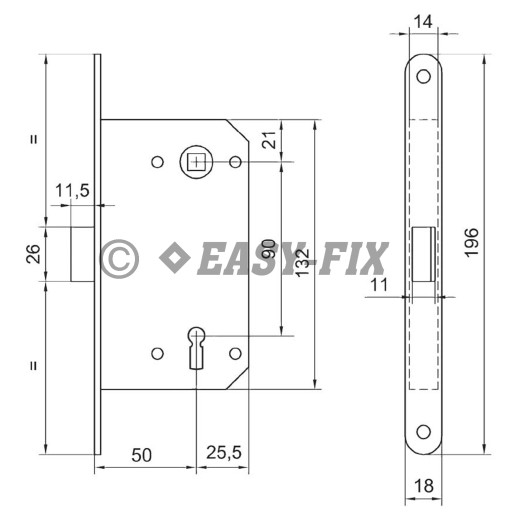 Broasca 035-199 pentru usa interior P90 B=50/18 (fara tablita) - Cuprat Maro Roscat