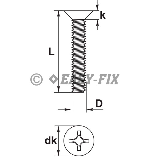 Şurub cap înecat DIN 965-4.8 - M 8x 20 ZA  PH4 (100 buc)