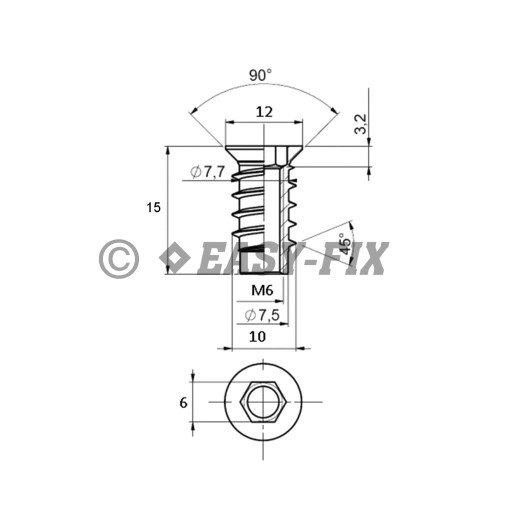 Bucşă oţel dublu filet M 6xØ 10xL 15mm ZA - SW6 (100 buc)
