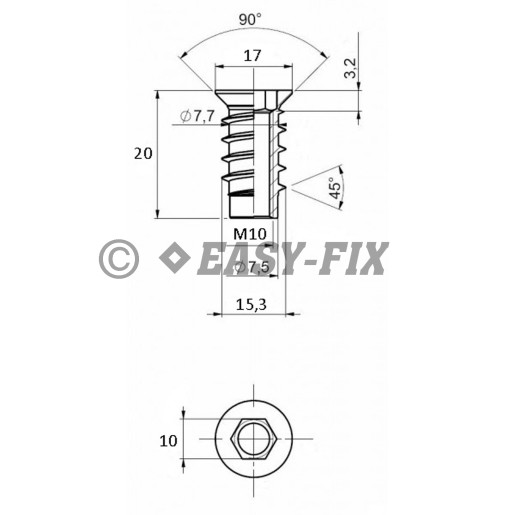 Bucşă oţel dublu filet M10xØ 15xL 20mm ZA - SW10 (100 buc)