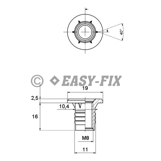 Piuliţă oţel insertie Tip A M 8 xØ11 xL 16mm ZA (100 buc)