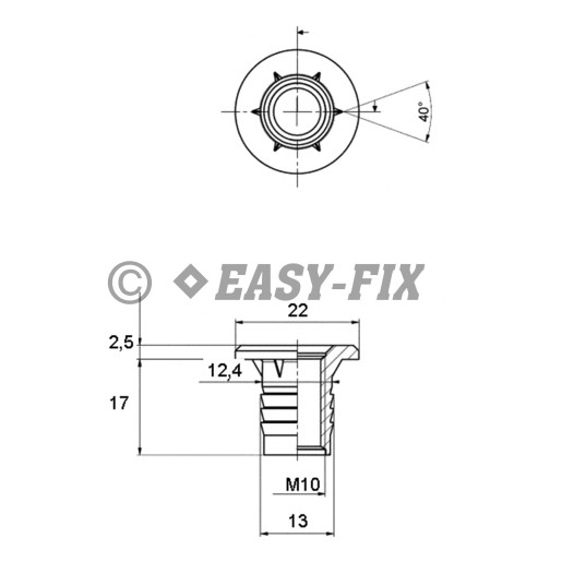 Piuliţă oţel inserţie Tip A M10 xØ13 xL 17mm ZA (100 buc)