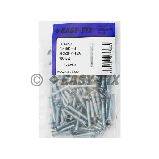 Şurub cap înecat DIN 965-4.8 - M 3x20 ZA  PH1