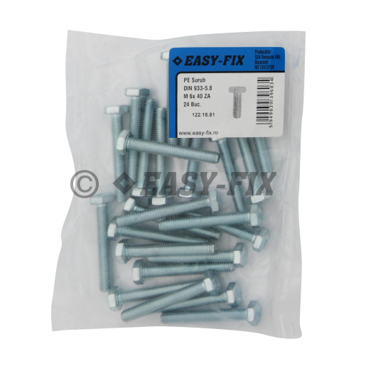Şurub cap hexagonal DIN 933- 5.8 M 6x 40 ZA