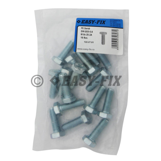 Şurub cap hexagonal DIN 933- 5.8 M 8x 25 ZA
