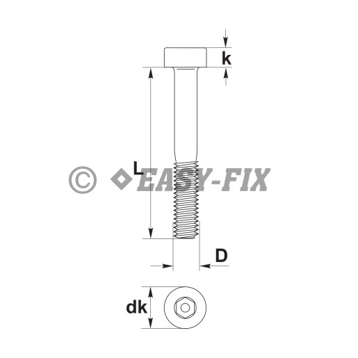 Şurub cap cilindric DIN 6912 M 8x 45 Inox A2 SW 6 (100 buc)