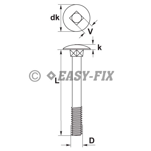 Şurub cap bombat torbant DIN 603-8.8 - M 8x 80/35 ZA