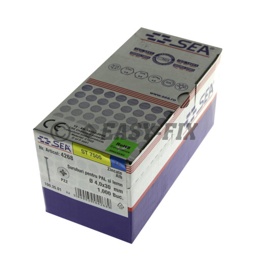 Şurub pt PAL şi lemn cap înecat 4,0x30 ZA PZ2 (1.000 buc)
