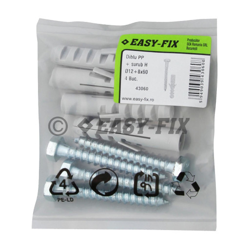 Set Diblu PP Ø12 +Şurub Hexagonal  8x60mm