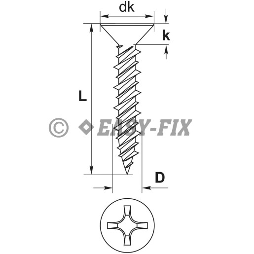 Şurub cu filet HI-LOW cap înecat 3,9x 25 ZA PH2 (1.000 buc)