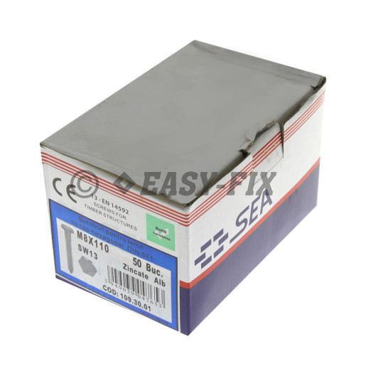 Şurub pt lemn cap hexagonal DIN 571 -  8,0x110 ZA (50 buc)