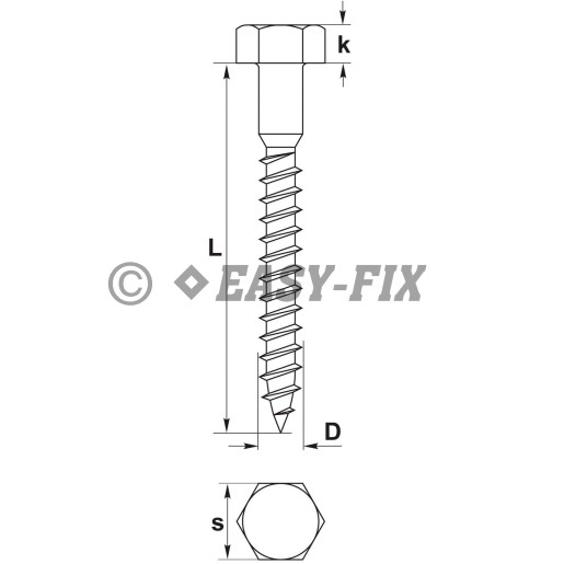 Şurub pt lemn cap hexagonal DIN 571 - 10,0x 50 ZA (100 buc)
